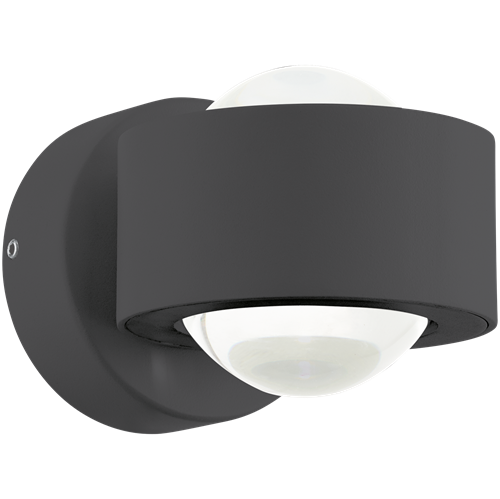 Ono 2 LED væglampe Anthracite Aluminium med Klar plastik skærm, 2x2,5W LED, længde 9 cm, dybde 13 cm, højde 8 cm.